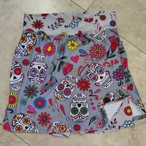 SKORT OBSESSION Floral Sugar Skull Skirt with Shorts & Pockets Womens Sz XS NWOT